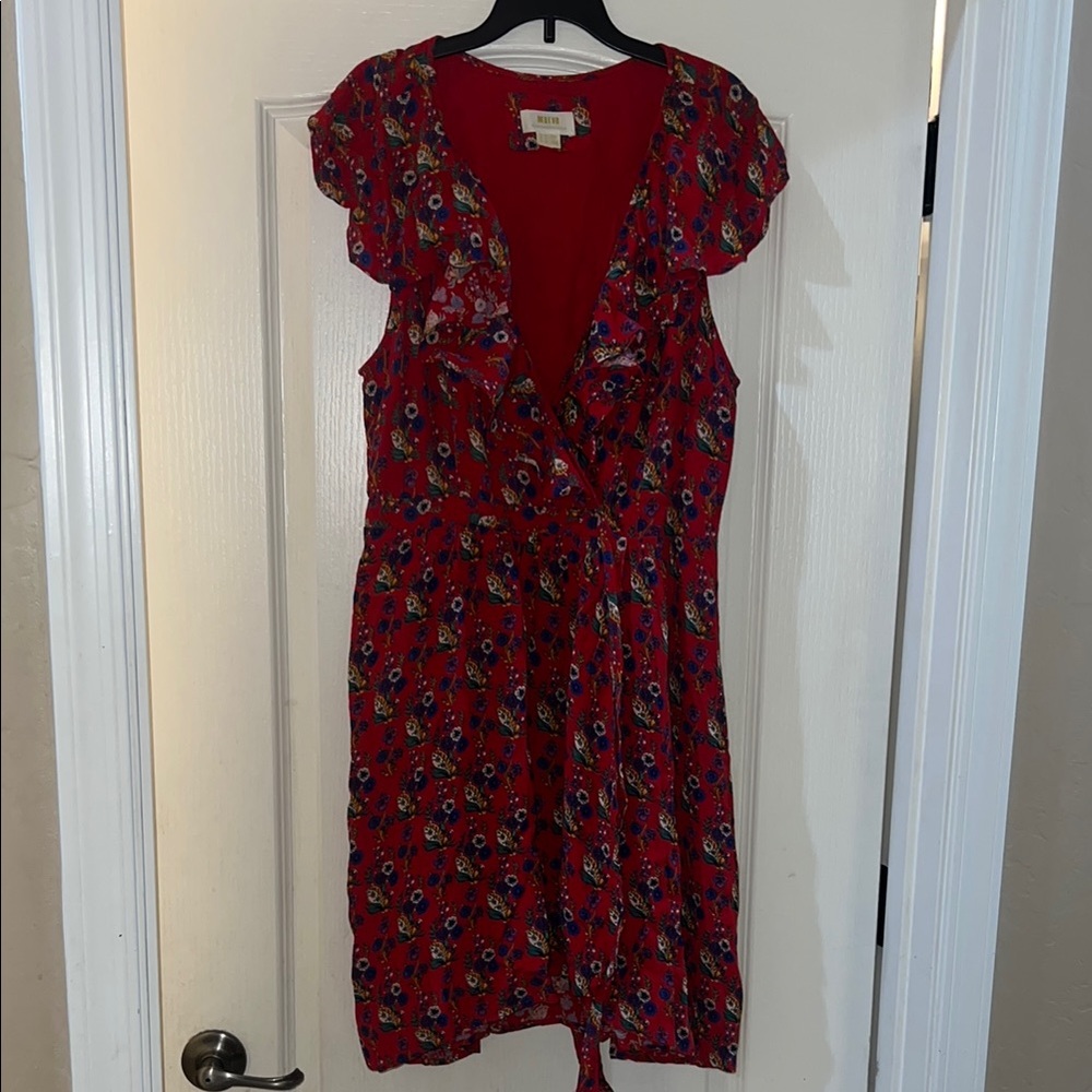Anthropologie Maeve Rosalia Red Floral Wrap Dress